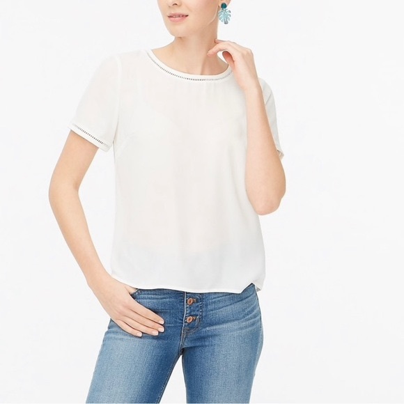 NWT J. Crew Short-Sleeve Top with Ladder Trim - Neon Pink / Coral - Size Large - Picture 10 of 10